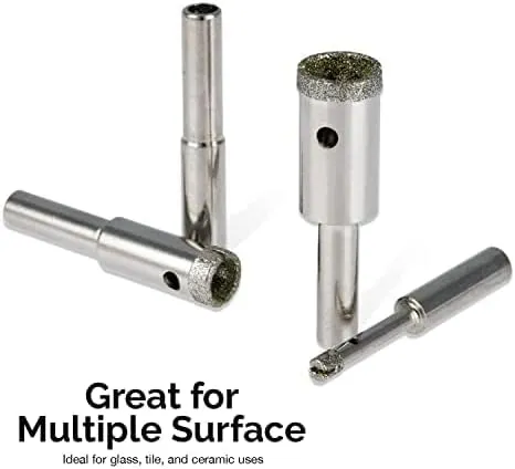 NEIKO 00823A Diamond Hole Saw, 5 Pc Diamond Drill Bit Set, 5/32–1/2-Inch Hollow Core, 1/4-Inch Shank, Glass Drill Bit, Ceramics, Tile Drill Bits, Granite, Glass Cutter for Bottles, Pots, Marble