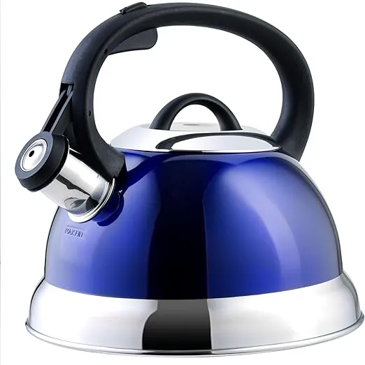 Mr. Coffee Flintshire Stainless Steel Whistling Tea Kettle W/Nylon Handle, 1.75-Quart, Metallic Royal Blue
