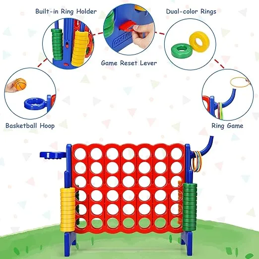 AKUSTIK Giant Connect Game Outdoor, 4 in a Row Jumbo 4 to Score Connect Game for Kids Adults Family Party Yard Lawn, Large Connect Game with Quick Release Slider 42 Jumbo Rings