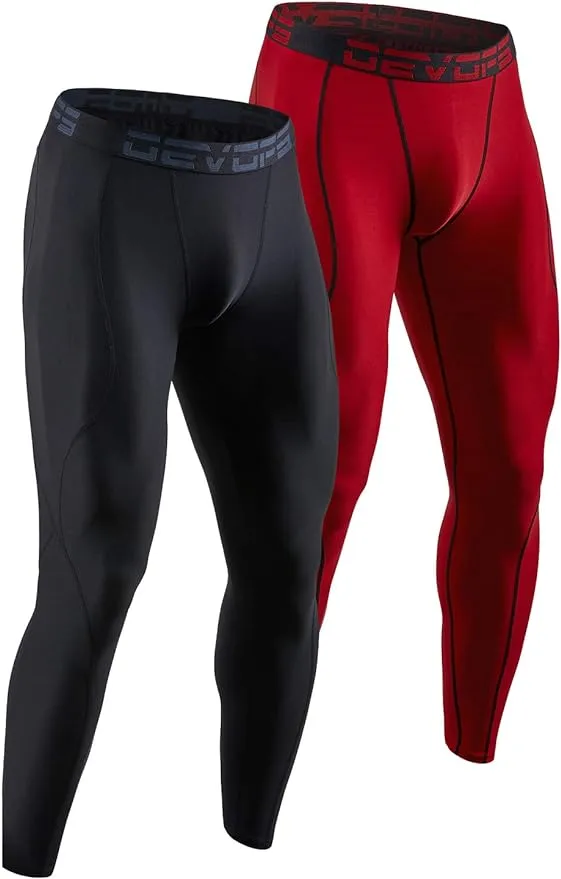 DEVOPS 2 or 3 Pack Men's Compression Pants Athletic Leggings with Pocket/Non-Pocket