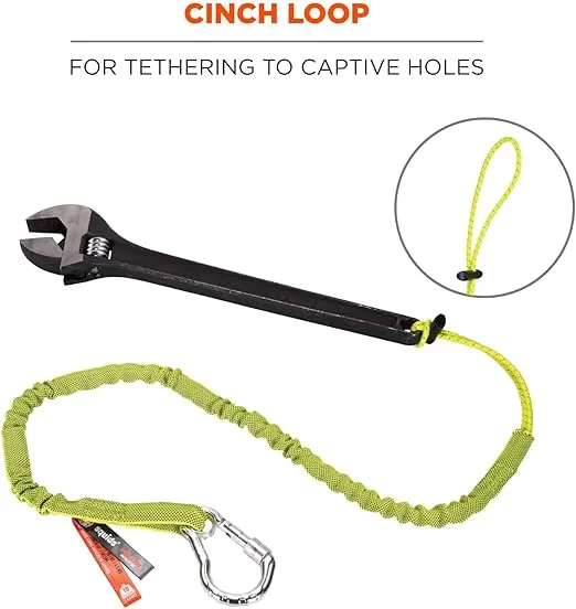 Ergodyne Squids 3100EXT Tool Lanyard with Single Carabiner and Adjustable Loop End, Extended Length, Lime