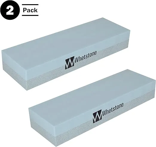 Knife Sharpening Stone 2-Pack - Dual 400/1000 Grit Wet Block - Sharpens and Polishes Sharp Tools and Kitchen or Hunting Knives by Whetstone