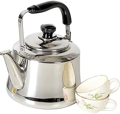 Lehman's Harmonica Hum Teakettle Shiny 304 Stainless Steel Large Spout 5 Quarts