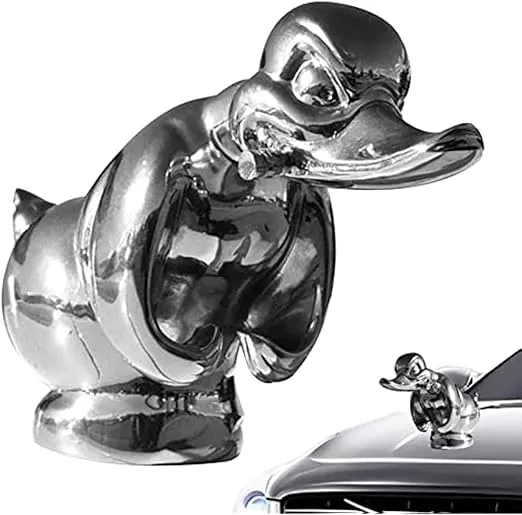 Angry Duck Hood Ornament, Alloy 3D Funny Duck Hood Ornament Car Bonnet Ornament, 4x4 Inch Self Adhesive Duck Car Emblems, Metal Duck Statue for Vehicles Home Office Decoration (Color : Silver