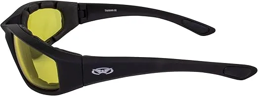 3 Pairs of Global Vision Kickback Black Foam Padded Motorcycle Riding Sunglasses 1 Clear Lens 1 Smoke Lens and 1 Yellow Lens