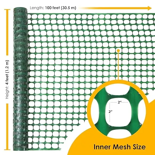 Houseables Plastic Fence, Temporary Fence, Chicken Fence, 4x100FT Roll, Snow Fence, Fencing, Safety Fence, Construction Fence, Plastic Garden Fence, Plastic Fencing, Plastic Mesh Fence, Netting, Green