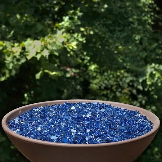 High Luster, 1/4" Reflective Tempered Fire Glass in Meridian Blue, 10 Pound Jar, by Celestial Fire Glass