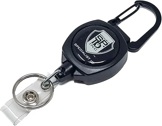 Heavy Duty Retractable Badge Reel with ID Holder Strap & Keychain - Strong Sidekick Carabiner Belt Loop Clip - Retracting Lanyard with Kevlar® Cord for Keys & Access Cards by Specialist ID (1 Single)