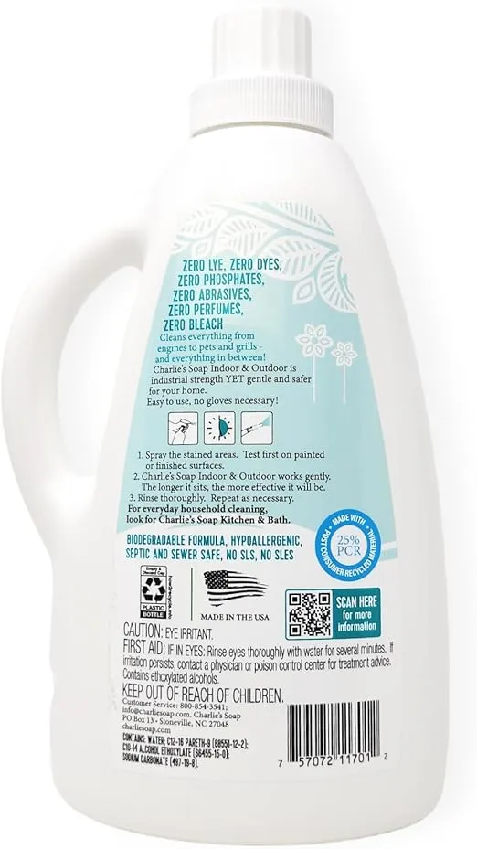 Charlie's Soap Indoor & Outdoor Surface Cleaner Refill (75 Fl. Oz.) Biodegradable Natural Outdoor Cleaning Spray – Safe for Indoor Use (1 Pack)