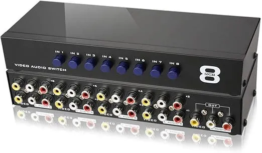 axGear AV Switch Box Composite Selector 8 Port RCA Audio Video 8 in 1 Out to TV
