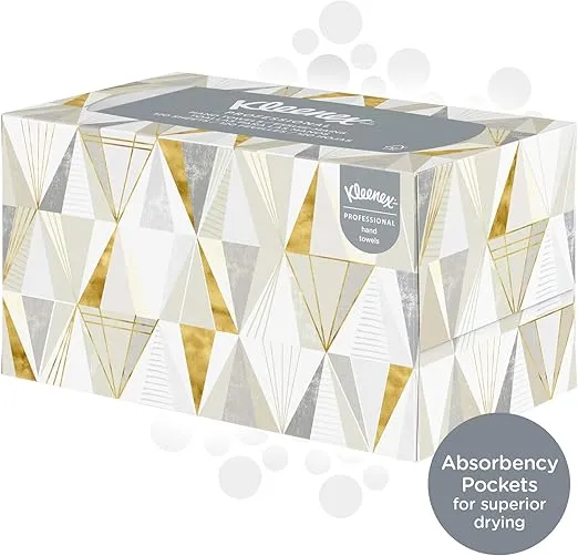 Kleenex® Hand Towels with Premium Absorbency Pockets (01701), Pop-Up Box, White, 18 Boxes / Case, 120 Hand Towels / Box, 2,160 Hand Towels / Case