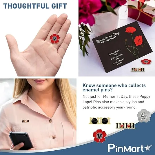 PinMart Poppy Flower Remembrance Memorial Day Enamel Lapel Pin