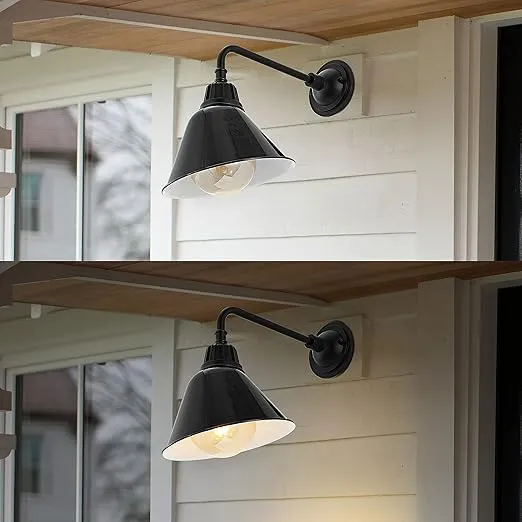 JONATHAN Y JYL7612B Croydon 9.63" 1-Light Farmhouse Industrial Indoor/Outdoor Iron LED Gooseneck Arm Outdoor Sconce Metal Bell Shade Vintage Cottage Rustic Porch Patio Yard Barn, Black