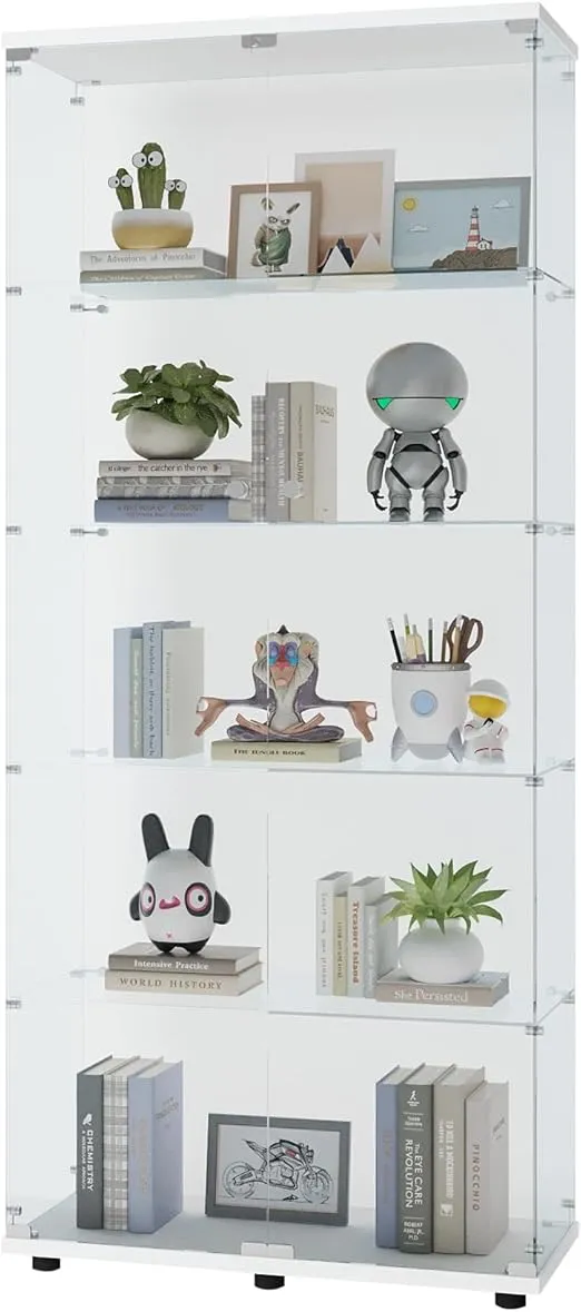 HomVent Glass Display Cabinet with Doors,Glass Curio Cabinet for Architecture/Model/Toys/Collection Display,5 Shelves Display Case with Locks,Modern Glass Cabinet for Living Room Reading Room Office