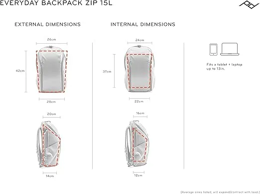 Peak Design Everyday Backpack Zip 15L Midnight, Carry-on Backpack with Laptop Sleeve (BEDBZ-15-MN-2)