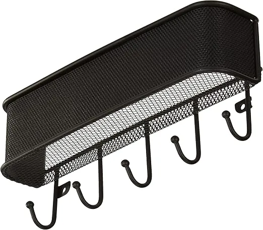 iDesign Twillo Steel Wall Mount Mail and Key Rack - 10.5" x 2.5" x 4.5", Matte Black