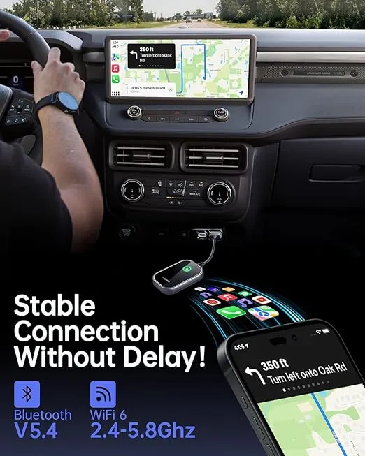 Luckymore Wireless Carplay Adapter, Converts Wired to Wireless Carplay Dongle for Wireless Control Plug & Play Carplay Fit for Cars from 2017 & for Apple iPhone iOS 10+