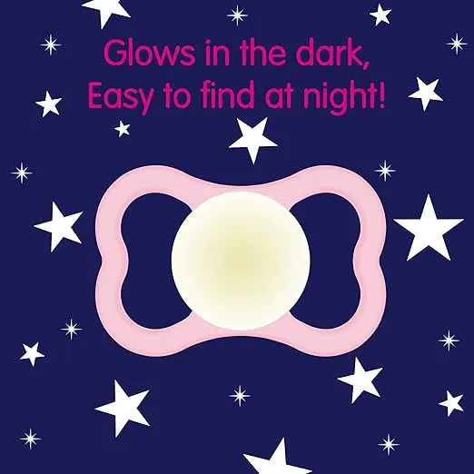 MAM Supreme Night Baby Pacifier, for Sensitive Skin, Patented Nipple, 2 Pack, 6-16 Months, Girl,2 Count (Pack of 1)