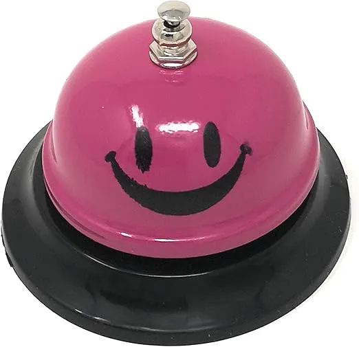 ASIAN HOME Metal Smiley Face Call Bell 3.35 Inch Diameter Desk Service Bell for Hotels, Schools, Restaurants, Reception Areas, Hospitals, Customer Service - Magenta (1Bell)