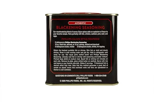 Phillips Blackening Seasoning used in Phillips Seafood Restaurants on Blackened Chicken, Fish & Seafood