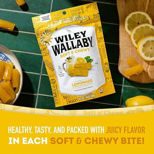 Wiley Wallaby Licorice 7.05 Ounce Classic Gourmet Soft & Chewy Australian Lemonade Licorice Candy Twists, 1 Pack