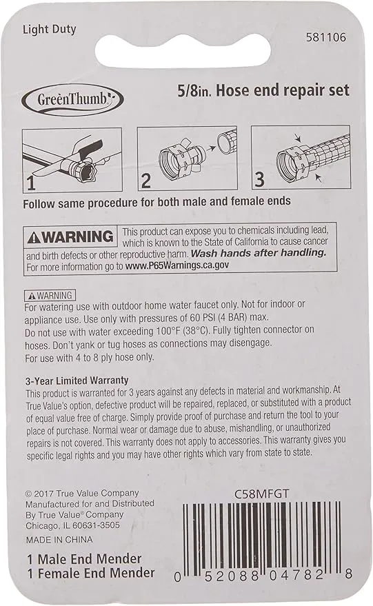Bosch Garden and Watering C58MFGT Male and Female Clincher for Garden Hose, 5/8-Inch