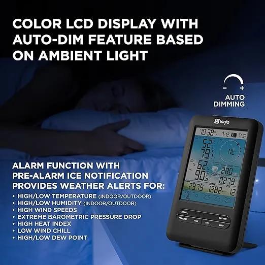 Logia 18-in-1 Wireless Weather Station with 7-in-1 Solar Sensor Array & 4-Day Forecast, Wi-Fi & Large Color Display, Wind Speed/Direction, Rainfall, UV Index, Light Intensity, Temperature & Humidity