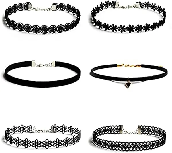 6PCs Black Velvet Choker Necklaces Set Choker Necklace for Women Black Lace Choker Necklace Set Vintage Tattoo Lace Choker Necklace Daisy Choker Necklace Classic Gothic Punk Lace Choker Trendy Sexy For Women