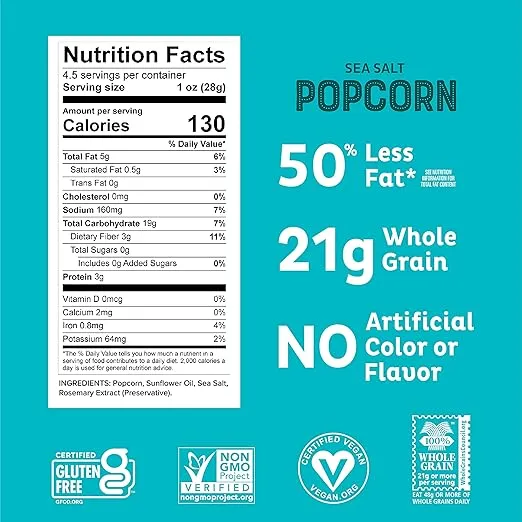 Heirloom Sea Salt Mini Popcorn by Pipcorn - 4.5oz 6pk - Healthy Snacks, Gluten Free Snacks, Heirloom Corn, Salty Snacks
