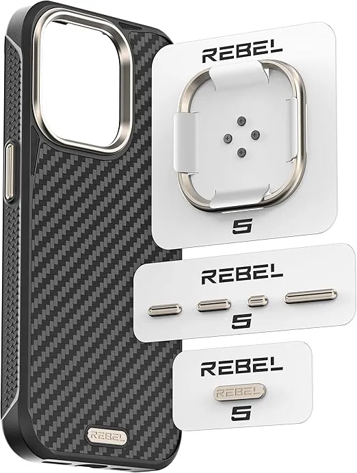 REBEL Metal Components Upgrade Kit [CNC Titanium Full Set] Lens Ring, Complete Buttons & Logo Pack for iPhone 16 Pro Max/16 Pro/15 Pro Max/15 Pro/14 Pro Max GEN6/GEN5/FLEX Cases (Natural Titanium)