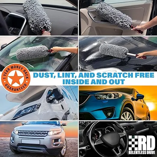 Car Duster Exterior Scratch Free - Car Accessories for Men with Extra Large Premium Microfiber Includes Extendable Handle