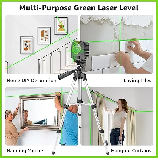Laser Level with Tripod, Huepar 100Ft DIY Self Leveling Laser Level Tool, Green Cross Line Laser Leveler for Picture Hanging, Tile, Construction Project, Battery & Carrying Bag Included