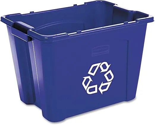 Rubbermaid Commercial 571473BE Stacking Recycle Bin Rectangular Polyethylene 14gal Blue