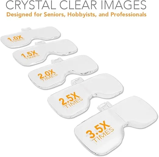 MagniPros LED Illuminated Headband Magnifier Visor | 2 Powerful LED Lights | 5 Detachable Lenses 1X, 1.5X, 2X, 2.5X 3.5X - Hands-Free Lighted Magnifying Glasses for Crafts, Hobbies, Cross Stitch