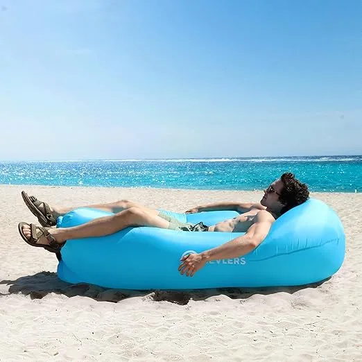 Nevlers 2 Pack Inflatable Loungers Air Sofa Couch | Perfect for Beach Chair Camping Chairs or Portable Hammock |Travel Bag Pouch, Pegs & 3 Pockets| Movie Seating & Camping Accessories Blow Up Lounger