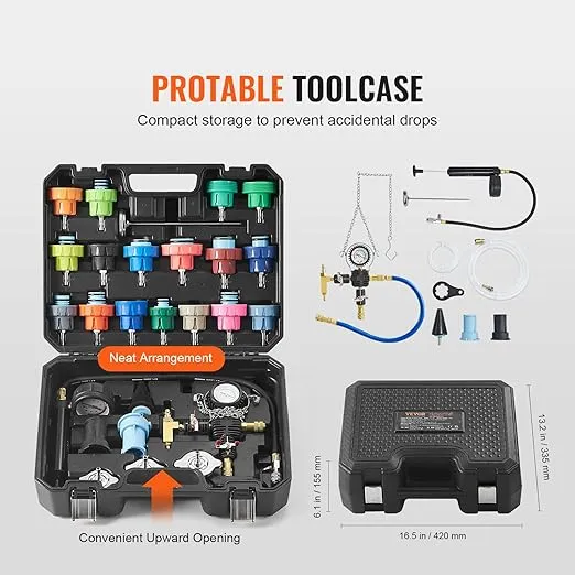 VEVOR 28 pcs Universal Radiator Pressure Tester Kit, Coolant Pressure Tester Kit with Manual Pump and Color-Coded Test Caps, Coolant Vacuum Refill kit for Cars Motorcycles Trucks Cooling System
