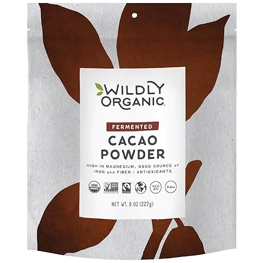 Wildly Organic Fermented Cacao Powder 8 Oz Bag - Organic, Non-Alkalized, Minimally Processed, Raw, Fair Trade, Non-GMO, Kosher, Vegan, Premium Rich Chocolate Flavor | Perfect for Skin, Smoothies, Yogurt, Oatmeal, Chocolate, Fudge, Baking, & Hot Cocoa