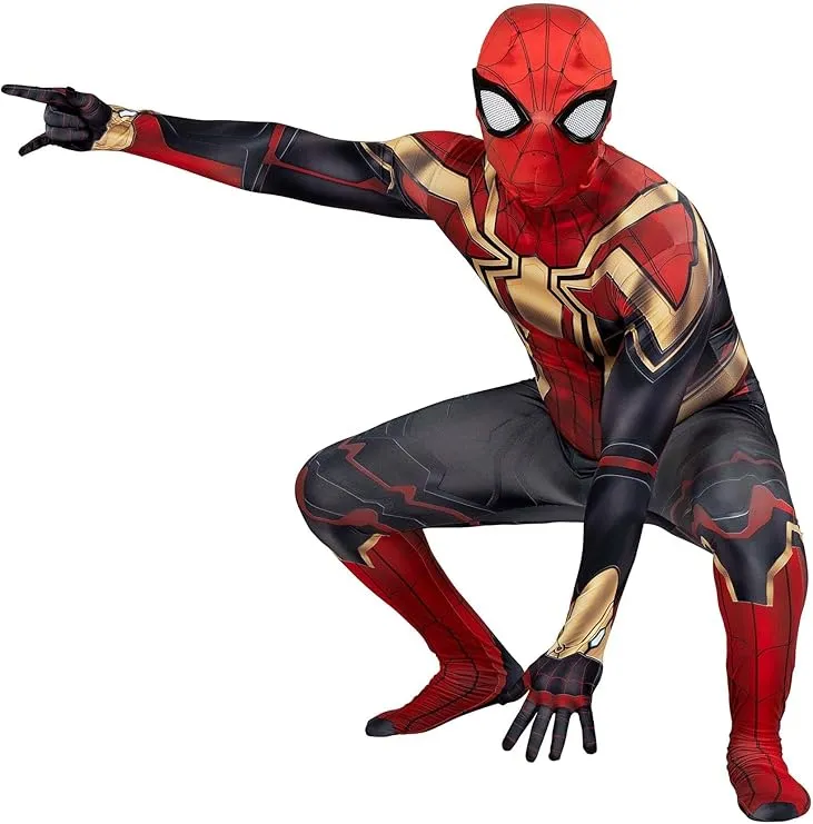 Jazwares Marvel Adult Integrated Spider-Man Deluxe Zentai Suit - Spandex Jumpsuit with Mask with Plastic Eyes - Iron Spider Man X-Small