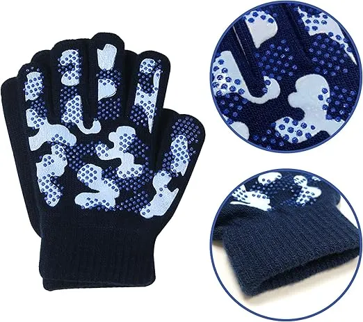 Evridwear Kids Winter Gloves, 3Pairs Knit Warm Stretch Gripper Children Glove for Boys Girls 4-14 Years
