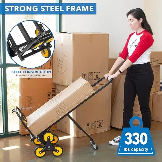 Mount-It! Stair Climbing Cart - 3 Wheel Stair Climbing Dolly - Easily Lift Heavy Items Up and Down Steps with Stair Climber Hand Truck - Move 330 Lbs on Ground, Pull 130 Lbs up Stairs
