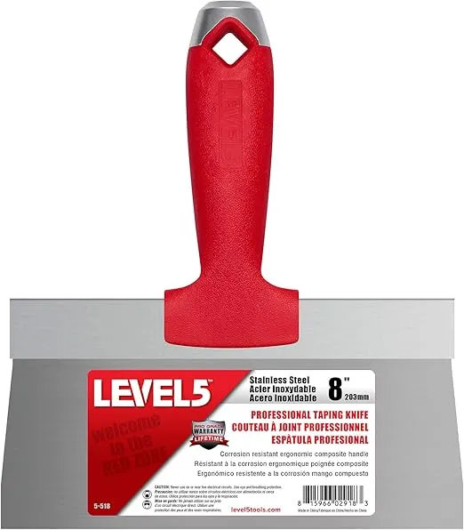 LEVEL5 8-Inch Stainless Steel Taping Knife with Solid Composite Handle | Premium quality, corrosion-resistant, lightweight, impact and solvent-resistant | 5-518
