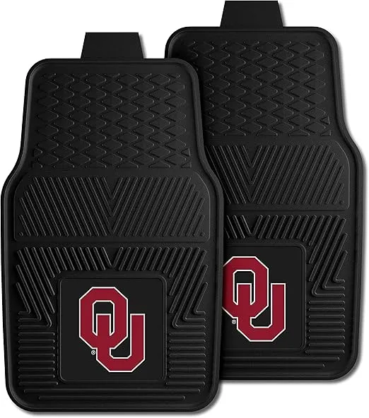 FANMATS 8765 Oklahoma Sooners 2-Piece Heavy Duty Vinyl Car Mat Set, Front Row Floor Mats, All Weather Protection, Universal Fit, Deep Resevoir Design
