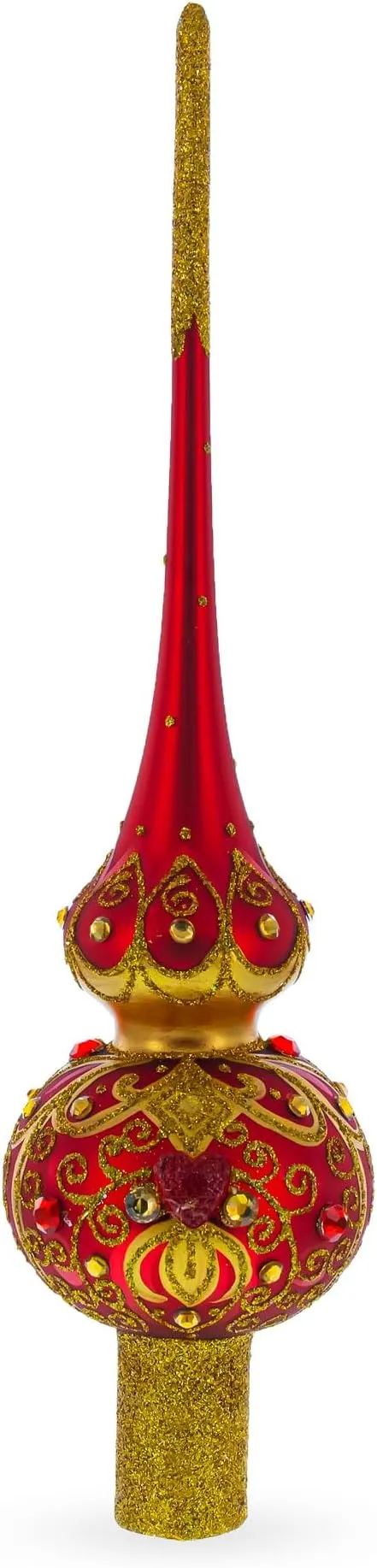 Golden Scrolls on Red Glass Tree Topper