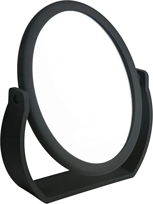 Bath Bliss Double Sided Free Standing Swivel Vanity Mirror, Regular & 10X’s Magnification, Make-up & Shaving Use, Tabletop, Rubberized, Black