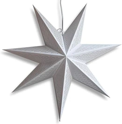 Paper Star Lantern Decoration (Cosmic White 7-Point Lighted Star) - Perfect for Weddings, Christmas Holiday, Birthday Party Celebration & Home Decor