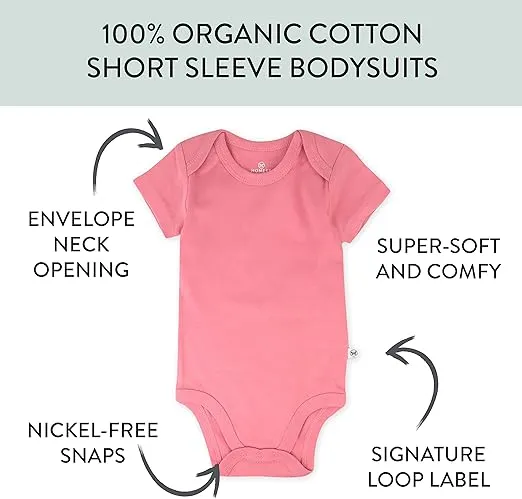 HonestBaby 10-pack Short Sleeve Bodysuits One-piece 100% Organic Cotton for Infant Baby Boys, Girls, Unisex