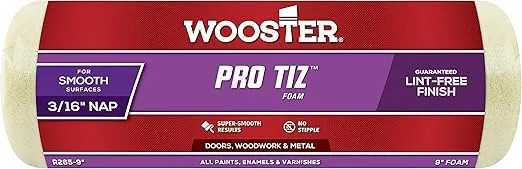 WOOSTER BRUSH R265-9 Pro Tiz Paint Roller, 3/16 in Nap, 9 in L, Foam Cover Phenolic Core, 9 Inch, Yellow