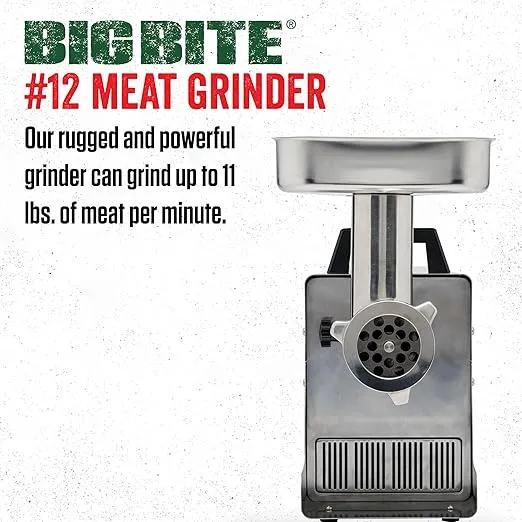 LEM Products BigBite #12 Meat Grinder and Grinder Foot Switch Bundle, 0.75 HP Stainless Steel Electric Meat Grinder Machine, Ideal for Frequent Use