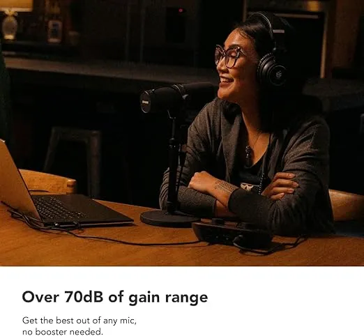 Focusrite Vocaster One Studio – Podcasting Interface for Solo Podcast Recording with Professional Quality Vocaster DM1 Dynamic Microphone & HP60v Headphones. One Mic Input & One Headphone Output