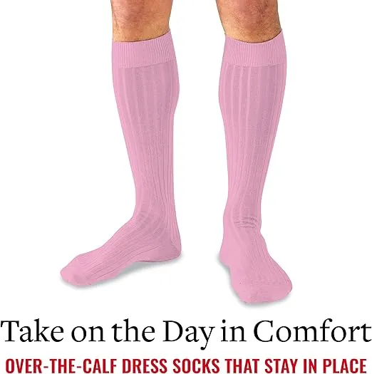 Merino Wool Dress Socks for Men – Over-the-Calf, Ribbed Wool Dress Socks for Size 8-12 – Breathable, Reinforced Heel and Toe
